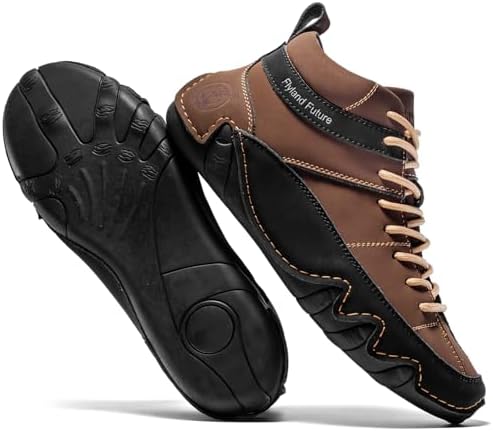 FLYLAND Men's Casual Leather Sneakers Fashion Chukka Boots Lightweight Dress Boots Lace Up Walking Driving Shoes
