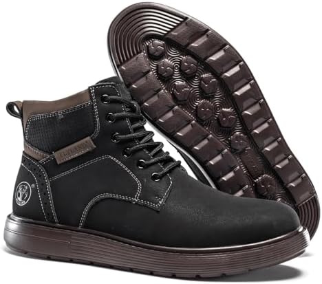 FLYLAND Men's Fashion Sneaker Chukka Boots Lace Up Leather Ankle Dress Boot Lightweight Non-Slip Walking Shoes