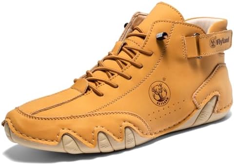 FLYLAND Men's Casual Leather Fashion Sneakers Ankle Chukka Boots Slip On Lightweight Loafers Walking Driving Shoes