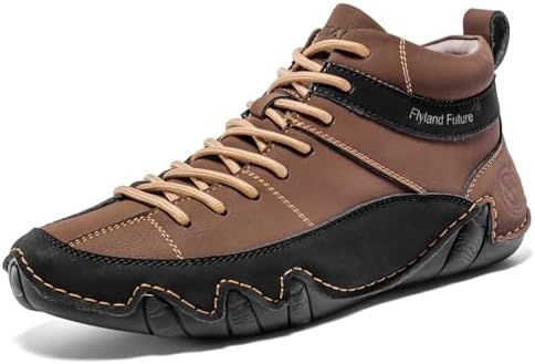 FLYLAND Men's Casual Leather Sneakers Fashion Chukka Boots Lightweight Dress Boots Lace Up Walking Driving Shoes