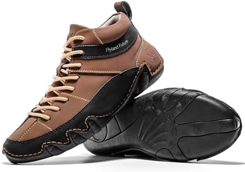 FLYLAND Men's Casual Leather Sneakers Fashion Chukka Boots Lightweight Dress Boots Lace Up Walking Driving Shoes