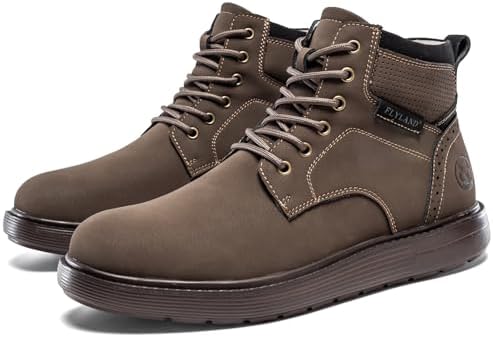 FLYLAND Men's Fashion Sneaker Chukka Boots Lace Up Leather Ankle Dress Boot Lightweight Non-Slip Walking Shoes