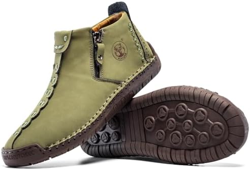 FLYLAND Men's Casual Leather Handmade Fashion Sneakers Ankle Chukka Boots Lightweight Mid-top Dress Shoes Walking Driving Shoe