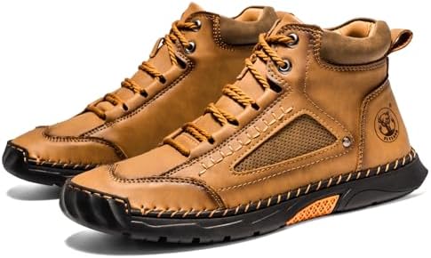 FLYLAND Men's Casual Leather Fashion Sneakers Ankle Chukka Boots Handmade Lightweight Loafers Mid-top Dress Boots Walking Driving Shoes