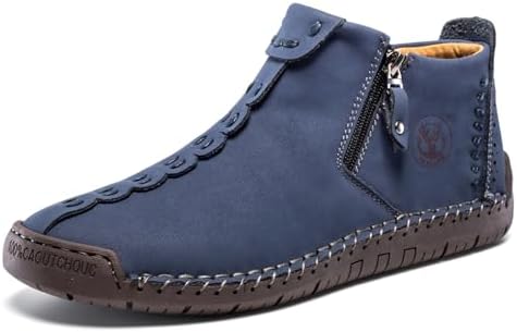 FLYLAND Men's Casual Leather Handmade Fashion Sneakers Ankle Chukka Boots Lightweight Mid-top Dress Shoes Walking Driving Shoe