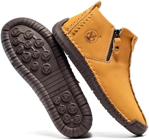 FLYLAND Men's Casual Leather Handmade Fashion Sneakers Ankle Chukka Boots Lightweight Mid-top Dress Shoes Walking Driving Shoe