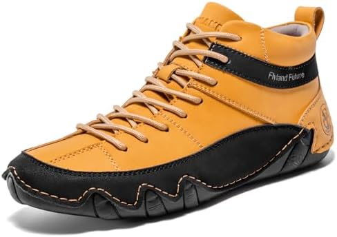 FLYLAND Men's Casual Leather Sneakers Fashion Chukka Boots Lightweight Dress Boots Lace Up Walking Driving Shoes