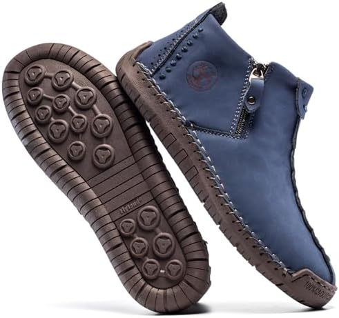 FLYLAND Men's Casual Leather Handmade Fashion Sneakers Ankle Chukka Boots Lightweight Mid-top Dress Shoes Walking Driving Shoe