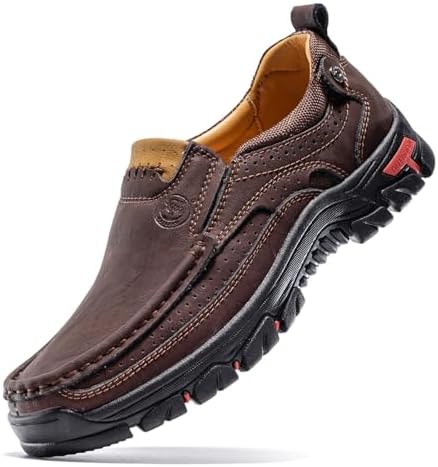 FLYLAND Men's Fashion Slip On Walking Loafers Vintage Leather Ankle Boots Handmade Chukka Boots Casual Non-Slip Sneakers Office Driving Shoes
