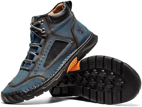 FLYLAND Men's Casual Leather Fashion Sneakers Ankle Chukka Boots Handmade Lightweight Loafers Mid-top Dress Boots Walking Driving Shoes