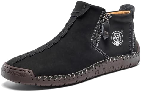 FLYLAND Men's Casual Leather Handmade Fashion Sneakers Ankle Chukka Boots Lightweight Mid-top Dress Shoes Walking Driving Shoe