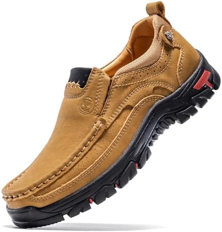 FLYLAND Men's Fashion Slip On Walking Loafers Vintage Leather Ankle Boots Handmade Chukka Boots Casual Non-Slip Sneakers Office Driving Shoes