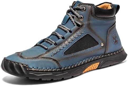 FLYLAND Men's Casual Leather Fashion Sneakers Ankle Chukka Boots Handmade Lightweight Loafers Mid-top Dress Boots Walking Driving Shoes