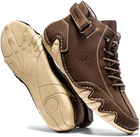 FLYLAND Men's Casual Leather Fashion Sneakers Ankle Chukka Boots Slip On Lightweight Loafers Walking Driving Shoes
