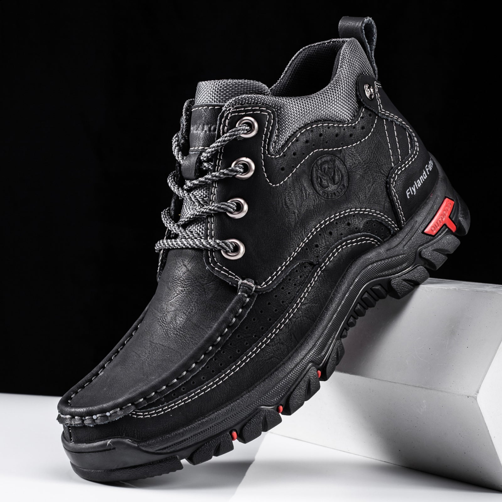 FLYLAND Men's Casual Boots Vintage Leather Ankle Dress Boot Chukka Boots Mid Top Non-Slip Driving Walking Shoes