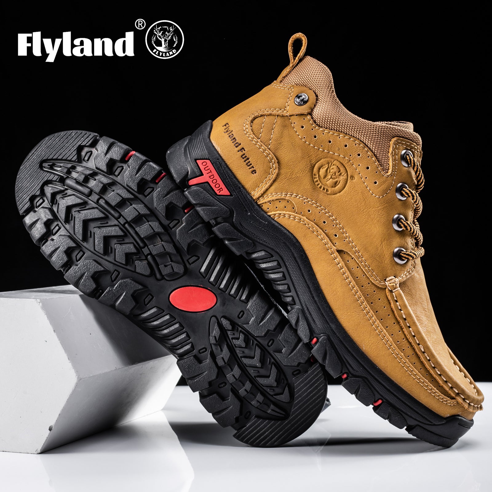 FLYLAND Men's Casual Boots Vintage Leather Ankle Dress Boot Chukka Boots Mid Top Non-Slip Driving Walking Shoes
