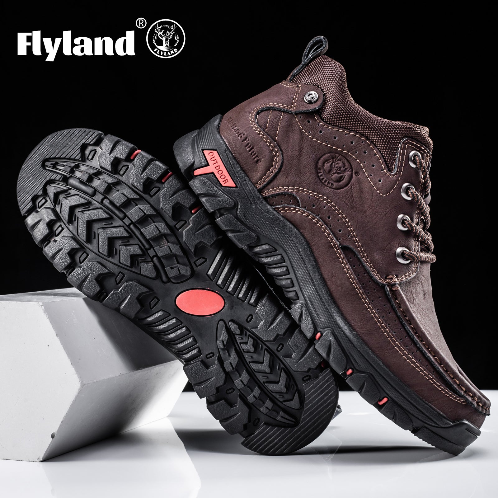 FLYLAND Men's Casual Boots Vintage Leather Ankle Dress Boot Chukka Boots Mid Top Non-Slip Driving Walking Shoes