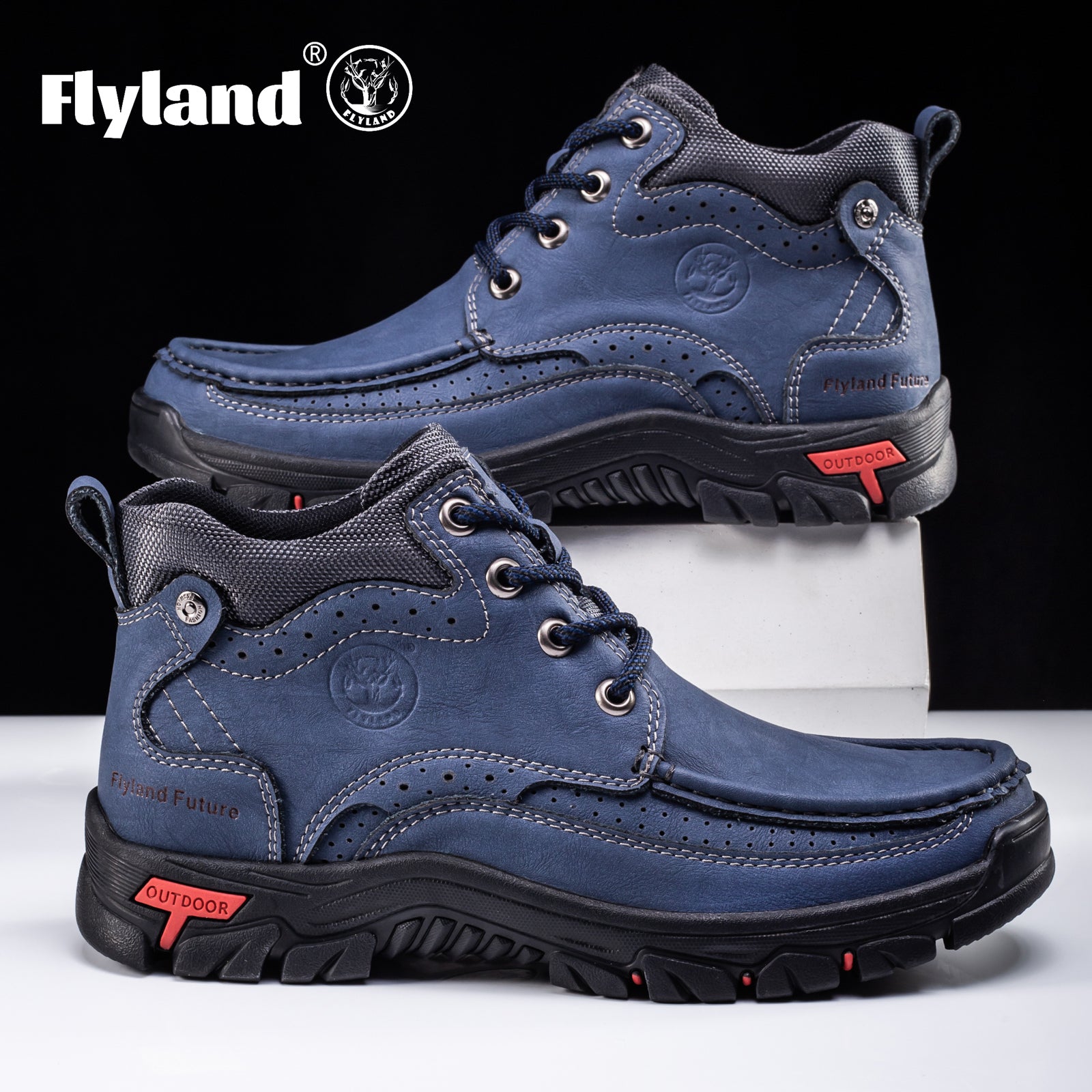 FLYLAND Men's Casual Boots Vintage Leather Ankle Dress Boot Chukka Boots Mid Top Non-Slip Driving Walking Shoes