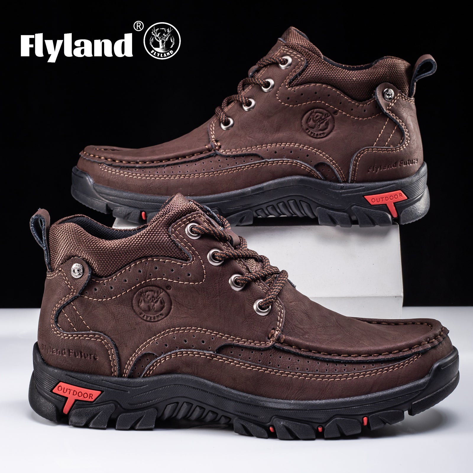 FLYLAND Men's Casual Boots Vintage Leather Ankle Dress Boot Chukka Boots Mid Top Non-Slip Driving Walking Shoes