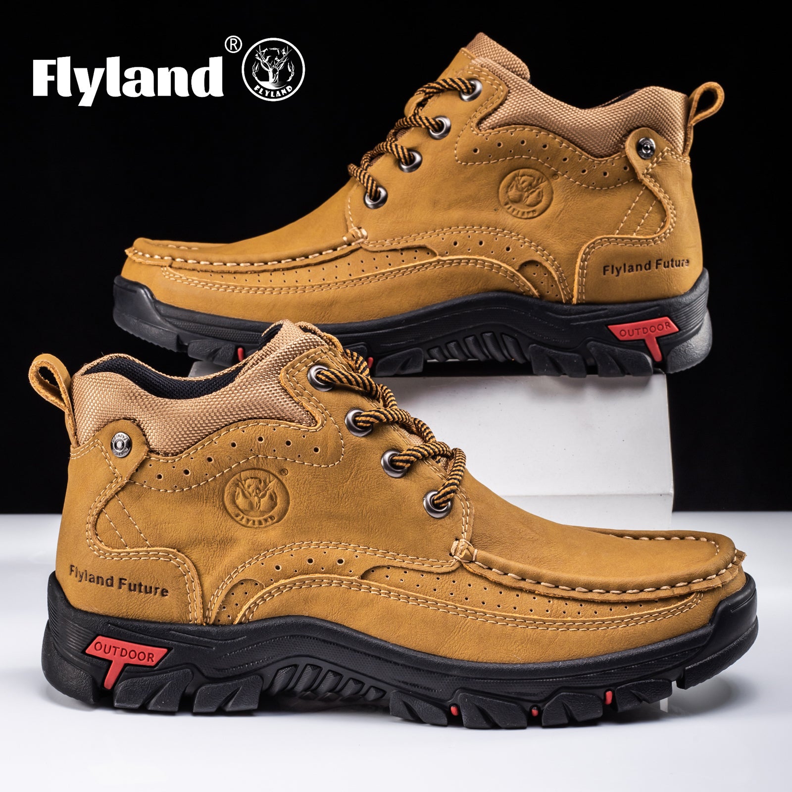 FLYLAND Men's Casual Boots Vintage Leather Ankle Dress Boot Chukka Boots Mid Top Non-Slip Driving Walking Shoes