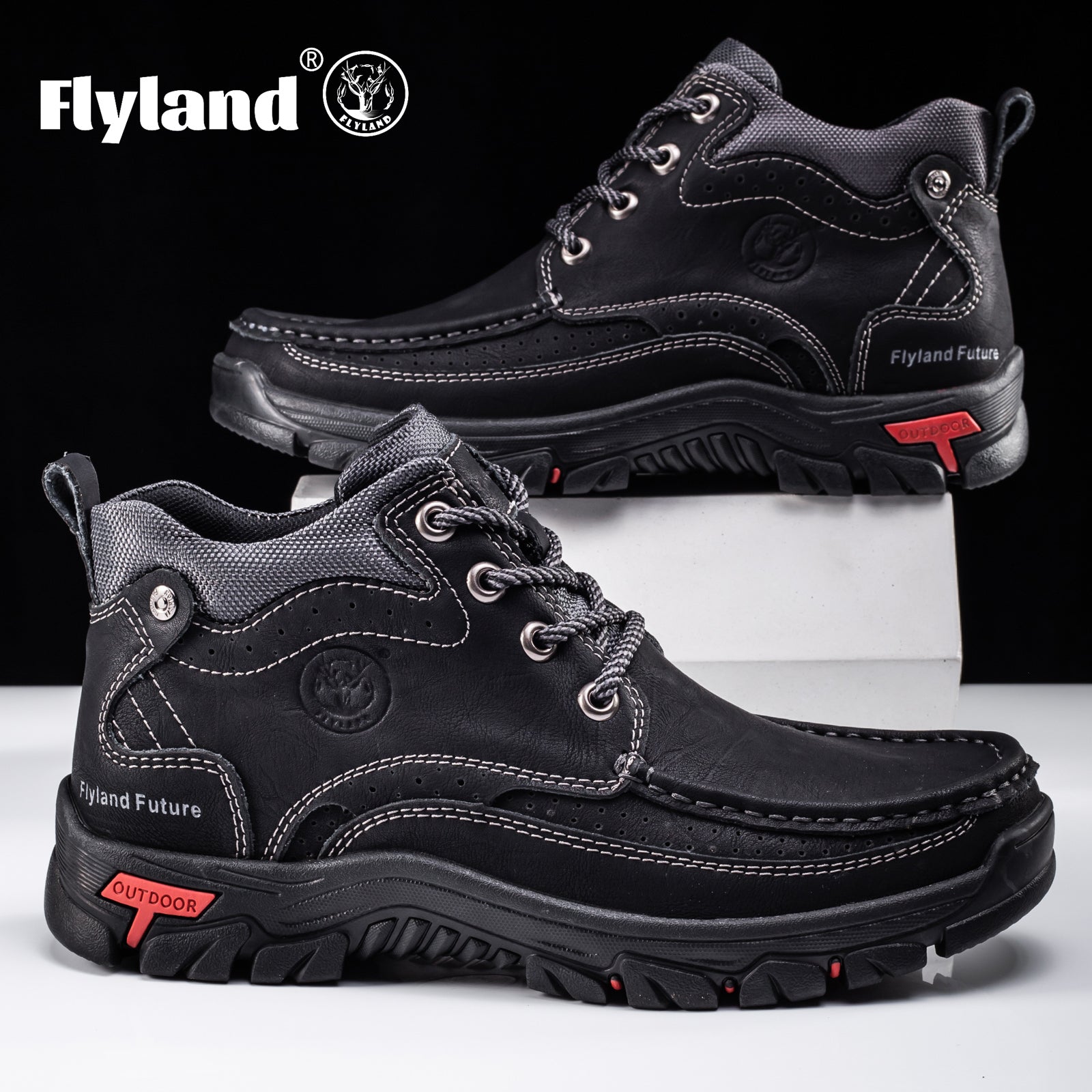 FLYLAND Men's Casual Boots Vintage Leather Ankle Dress Boot Chukka Boots Mid Top Non-Slip Driving Walking Shoes
