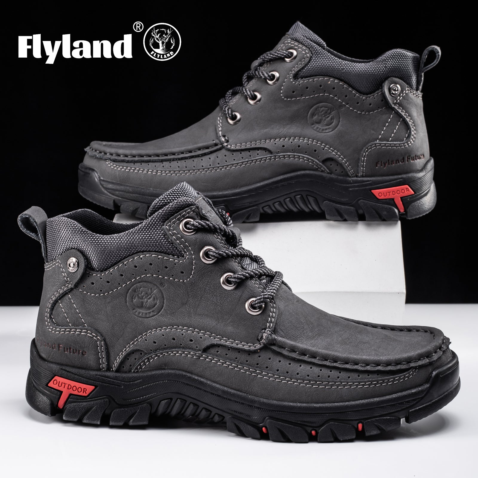 FLYLAND Men's Casual Boots Vintage Leather Ankle Dress Boot Chukka Boots Mid Top Non-Slip Driving Walking Shoes